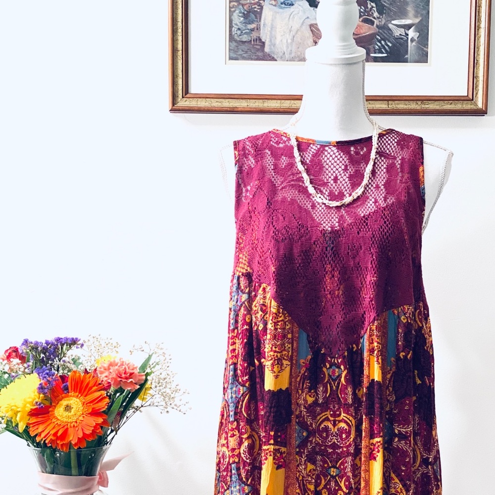 🌸 Free People Intimately Ochre Combo Mini-dress